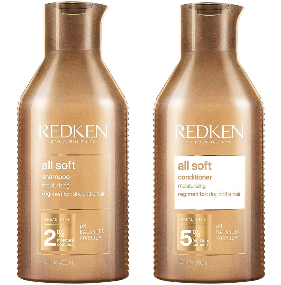 Redken All Soft Shampoo 300ml and Conditioner 300ml Hydrating Bundle to add Softness & Shine for Dry Hair